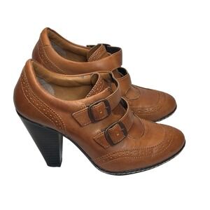 Eurosoft by Sofft Sadira Leather Mary Jane Heels 7.5 Brown Double Buckle Brogue